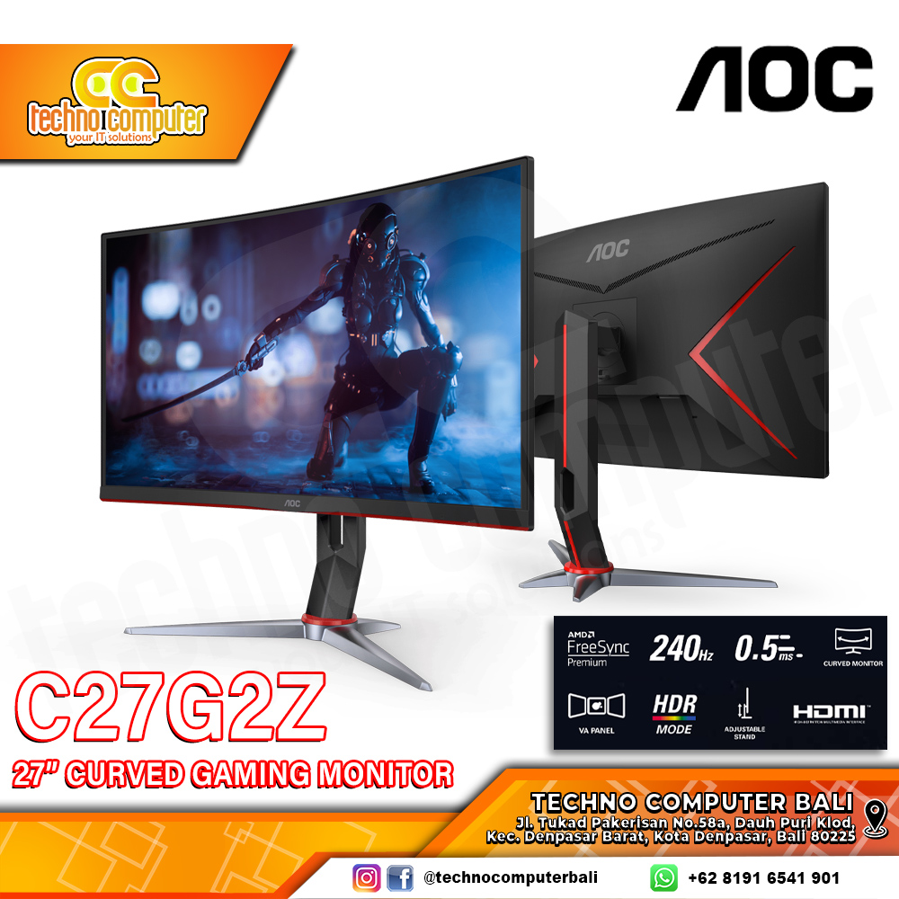 AOC C27G2Z Curved Gaming Monitor - 27 inch, FHD (1920 x 1080), VA, 240Hz, 0.5ms