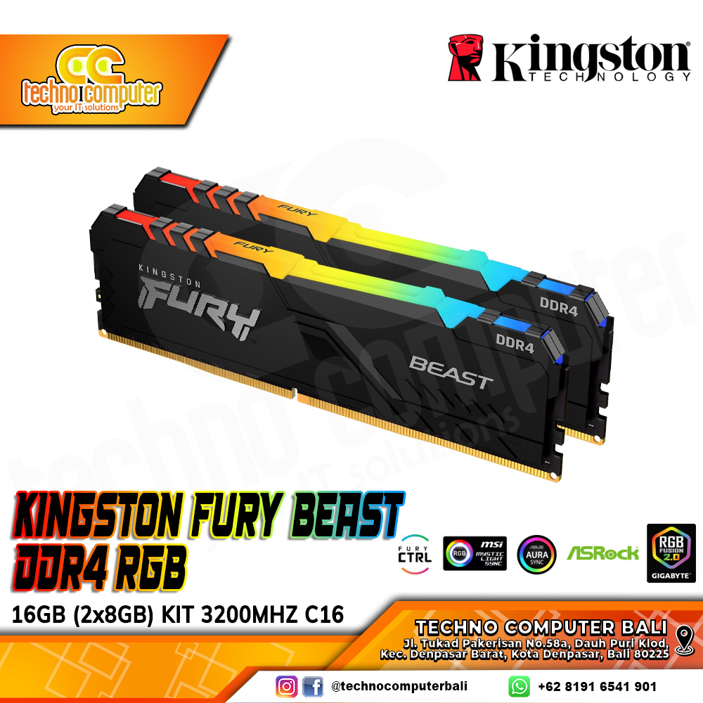 DDR4 KINGSTON FURY BEAST RGB 16GB (2x8GB) Kit 3200Mhz