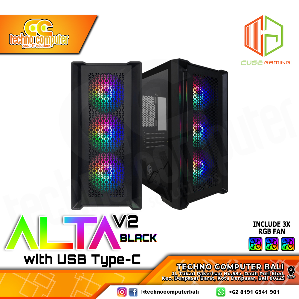CASING CUBE GAMING ALTA v2 Black - Mid Tower mATX Case Tempered Glass (Free 3x RGB Fan)