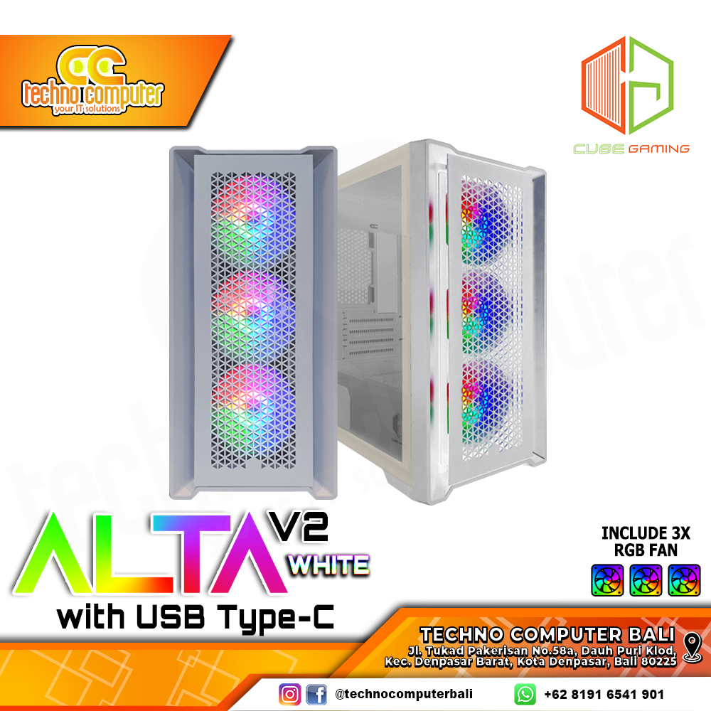CASING CUBE GAMING ALTA v2 White - Mid Tower mATX Case Tempered Glass (Free 3x RGB Fan)
