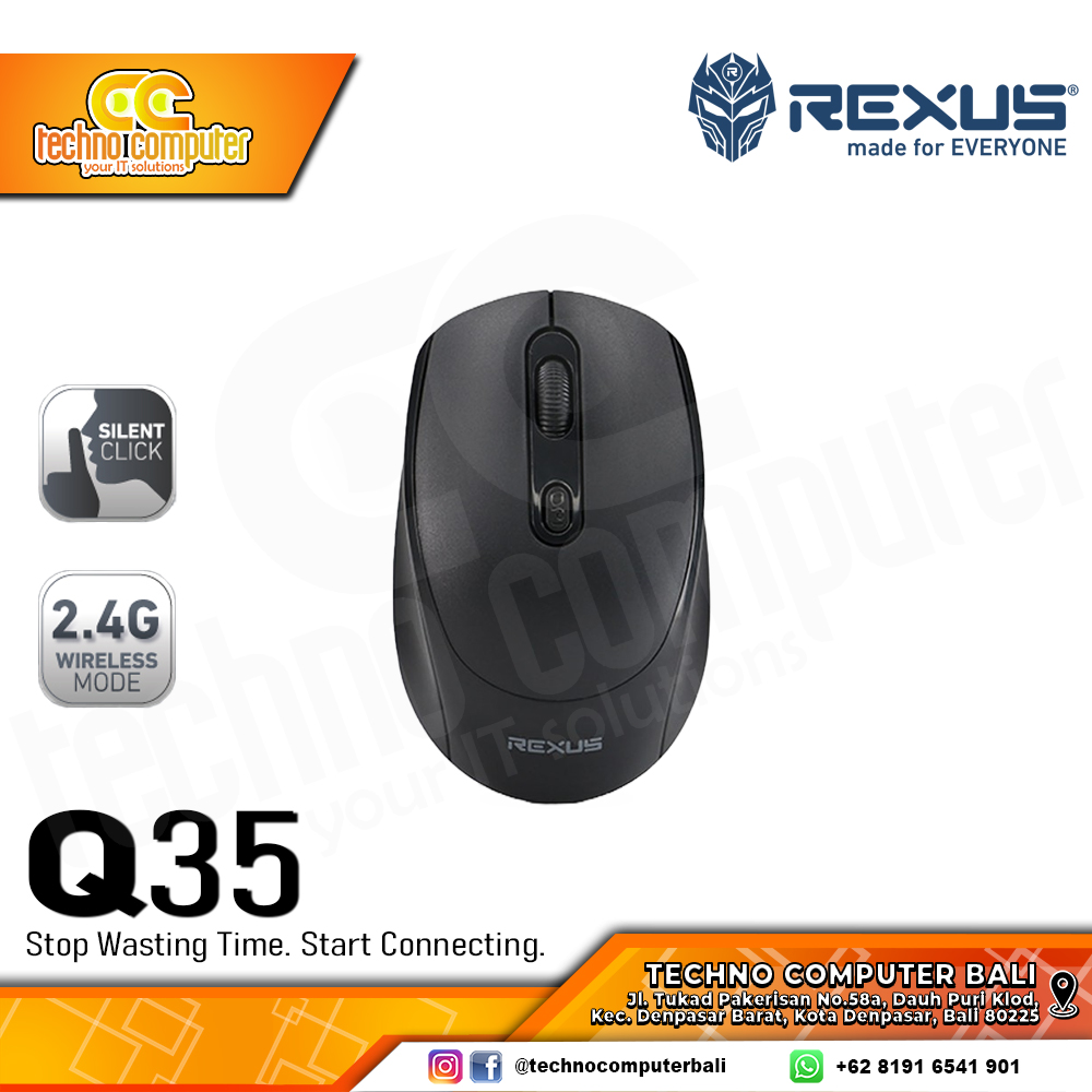 REXUS Q35 Silent Click Wireless Black - Office Mouse Wireless