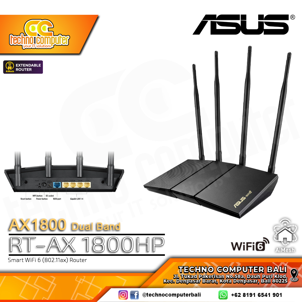 ROUTER ASUS RT-AX1800HP AX1800 Dual Band Smart WiFi 6 Gigabit Wireless Router