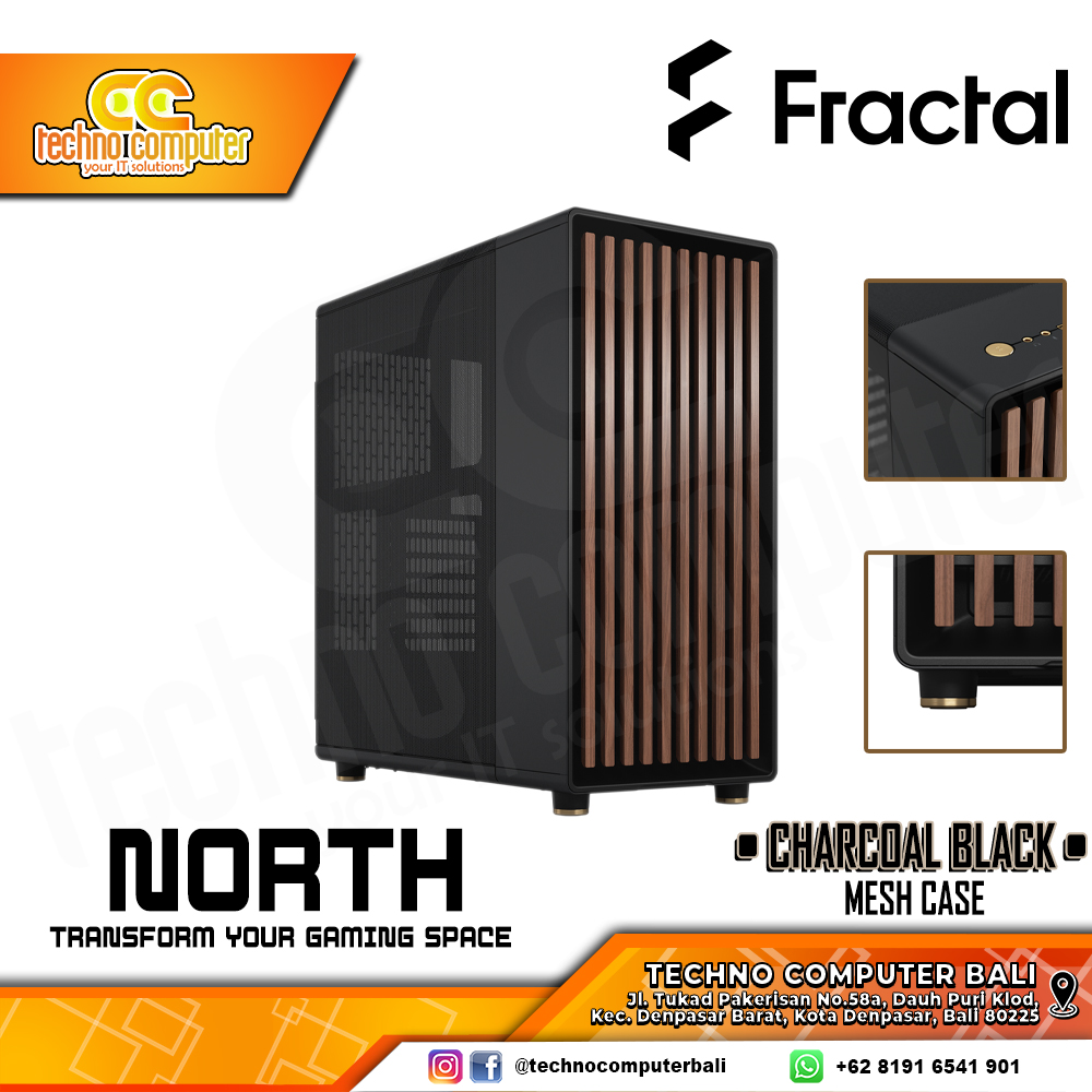 CASING FRACTAL Design NORTH Charcoal Black Mesh - Mid Tower ATX Case Mesh (Free 2x Fan)