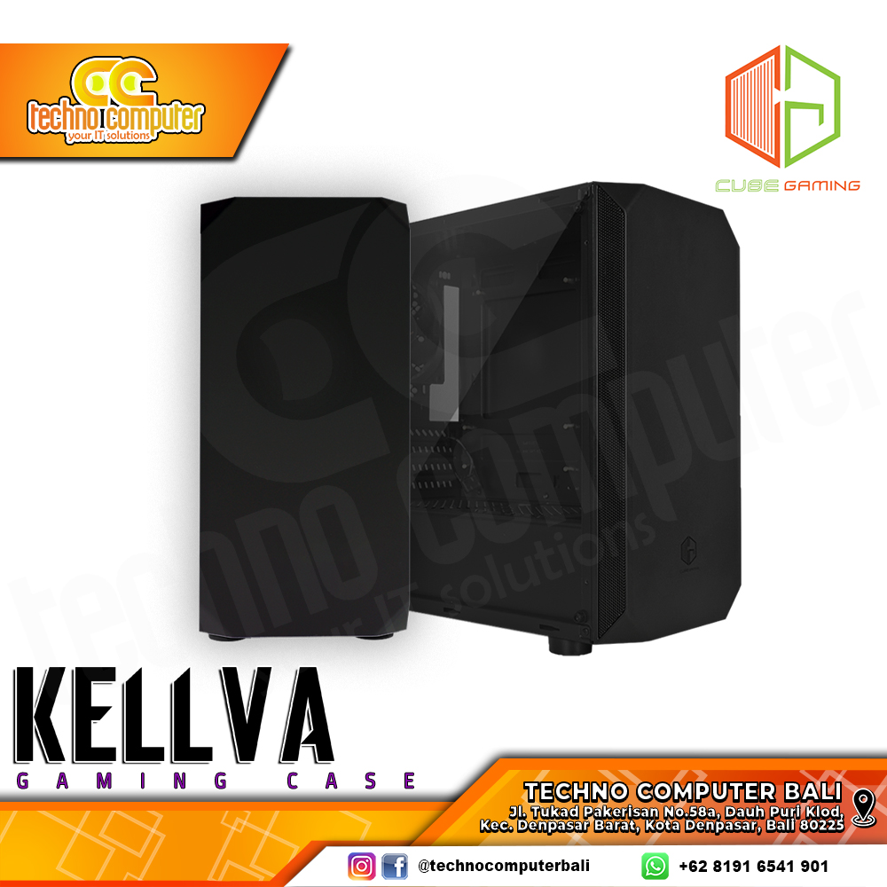 CASING CUBE GAMING KELLVA BLACK - mATX Tempered Glass (Free 1x Fan)
