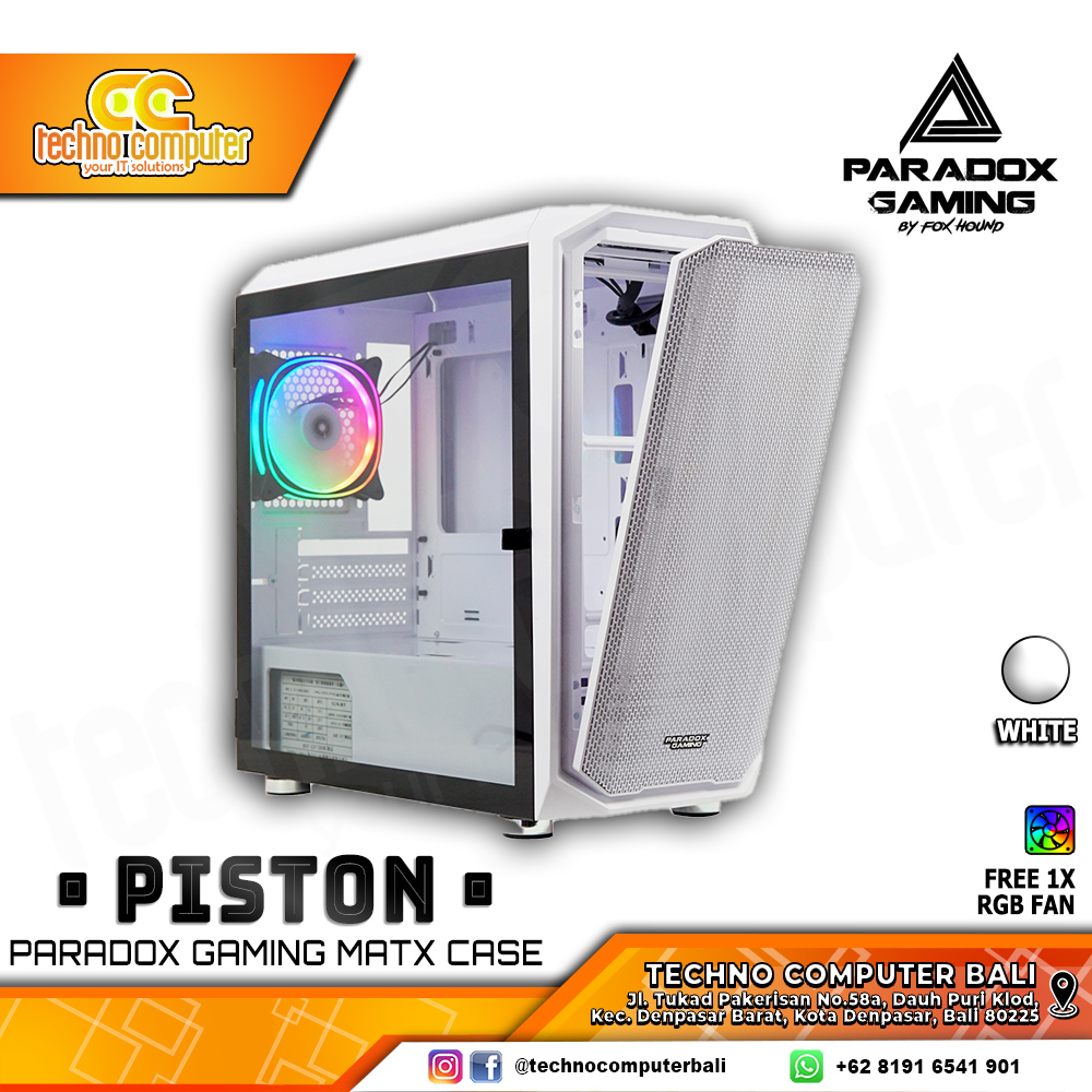 CASING PARADOX GAMING PISTON  WHITE - Mid Tower mATX Case Tempered Glass (Free 1x RGB Fan)