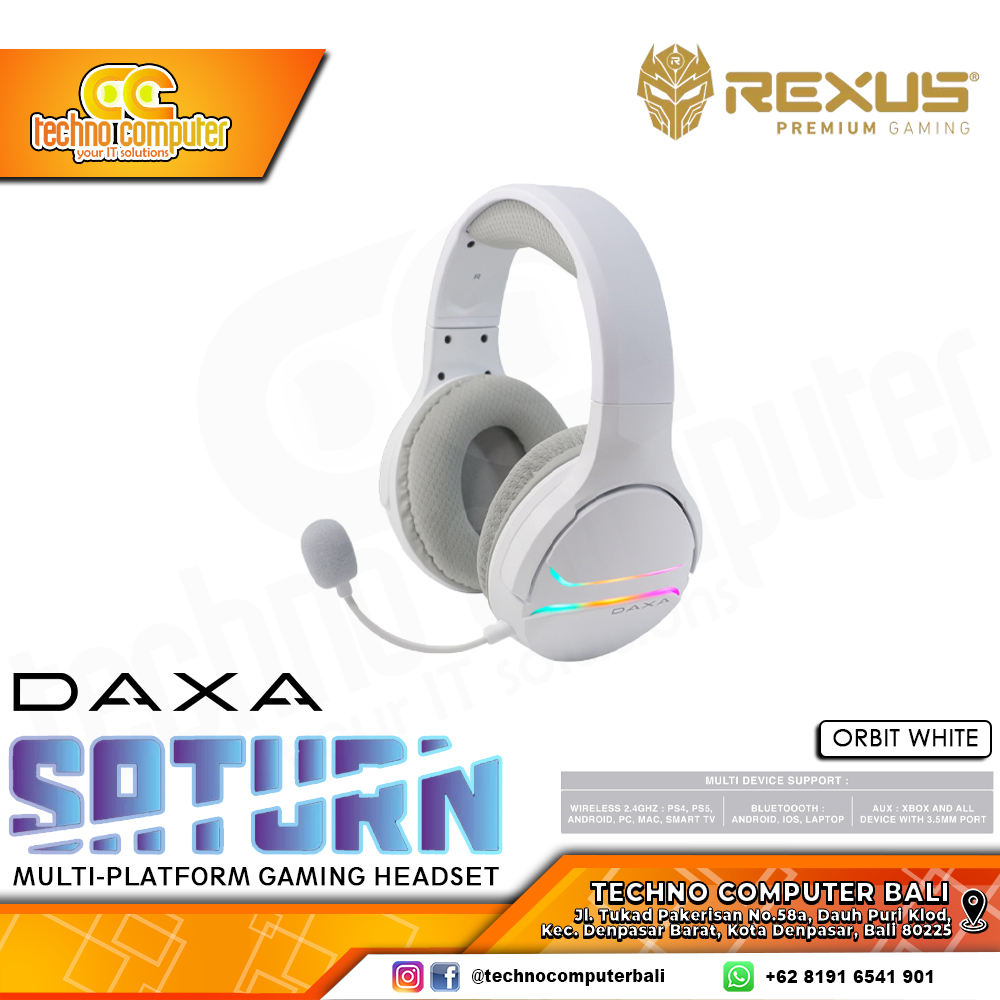HEADSET REXUS DAXA SATURN ST1 RGB Wireless Orbit White - Gaming Headset