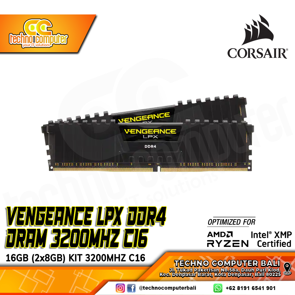 DDR4 CORSAIR VENGEANCE LPX 16GB (2x8GB) Kit 3200Mhz - BLACK