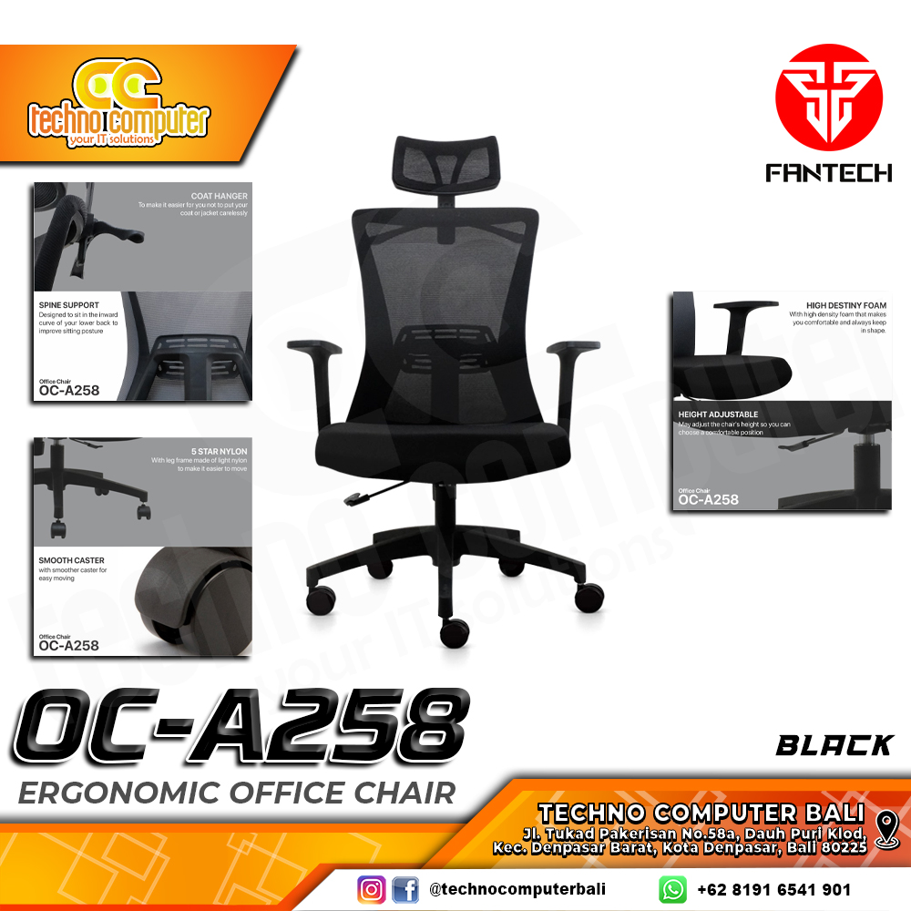 KURSI OFFICE FANTECH OC-A258 ERGONOMIC OFFICE CHAIR - BLACK