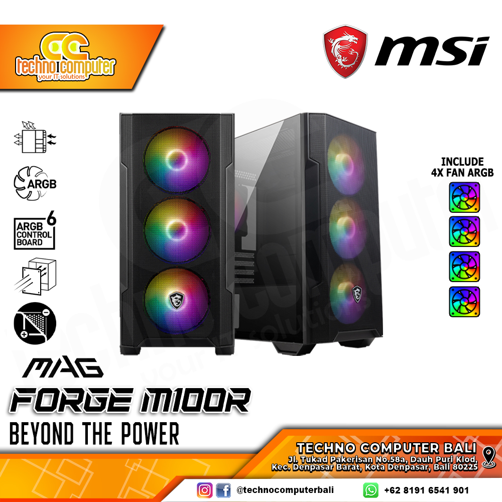 CASING MSI MAG FORGE M100R - Mid Tower mATX Case Tempered Glass (Free 4x ARGB Fan)