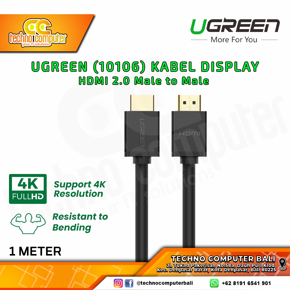 UGREEN KABEL DISPLAY - Kabel HDMI - HDMI 2.0 Male to Male - (10106) 1M