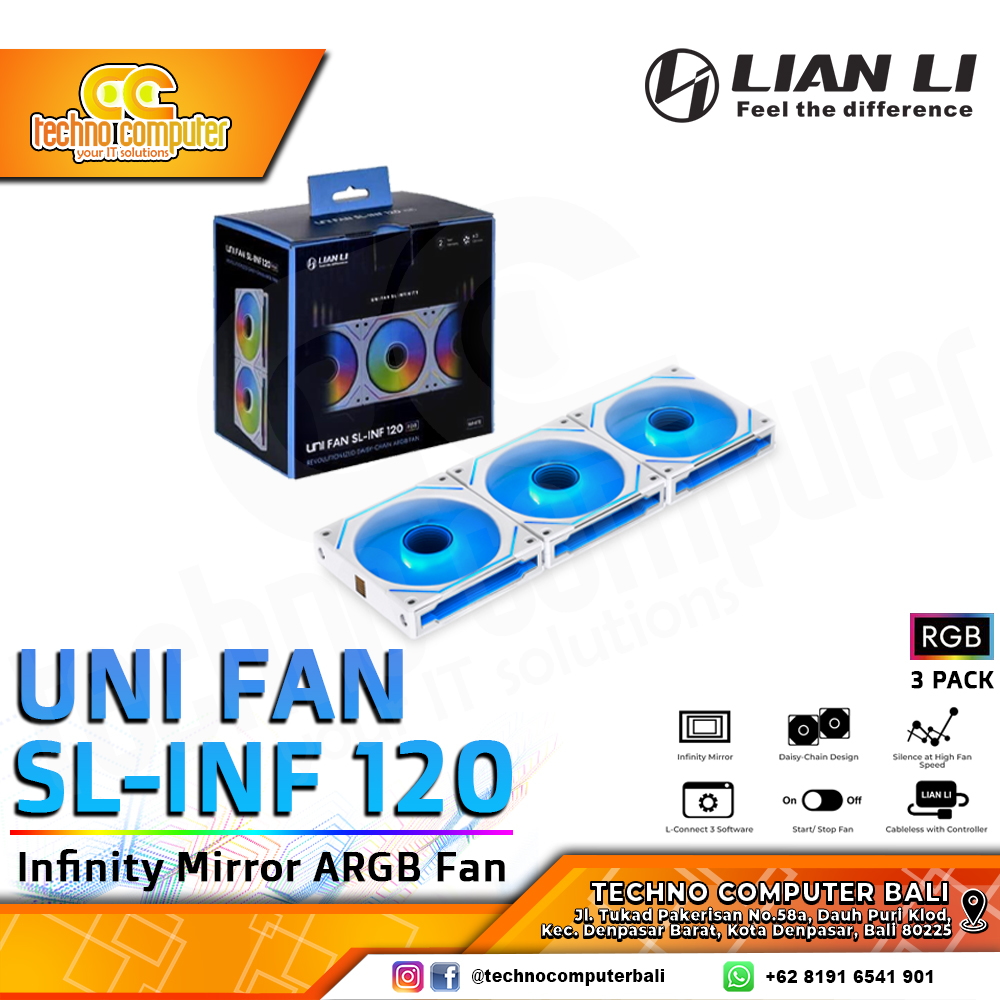 FAN CASING LIAN LI UNI FAN SL-Infinity 120 WHITE - 120mm Triple Pack ARGB Fan with Controller