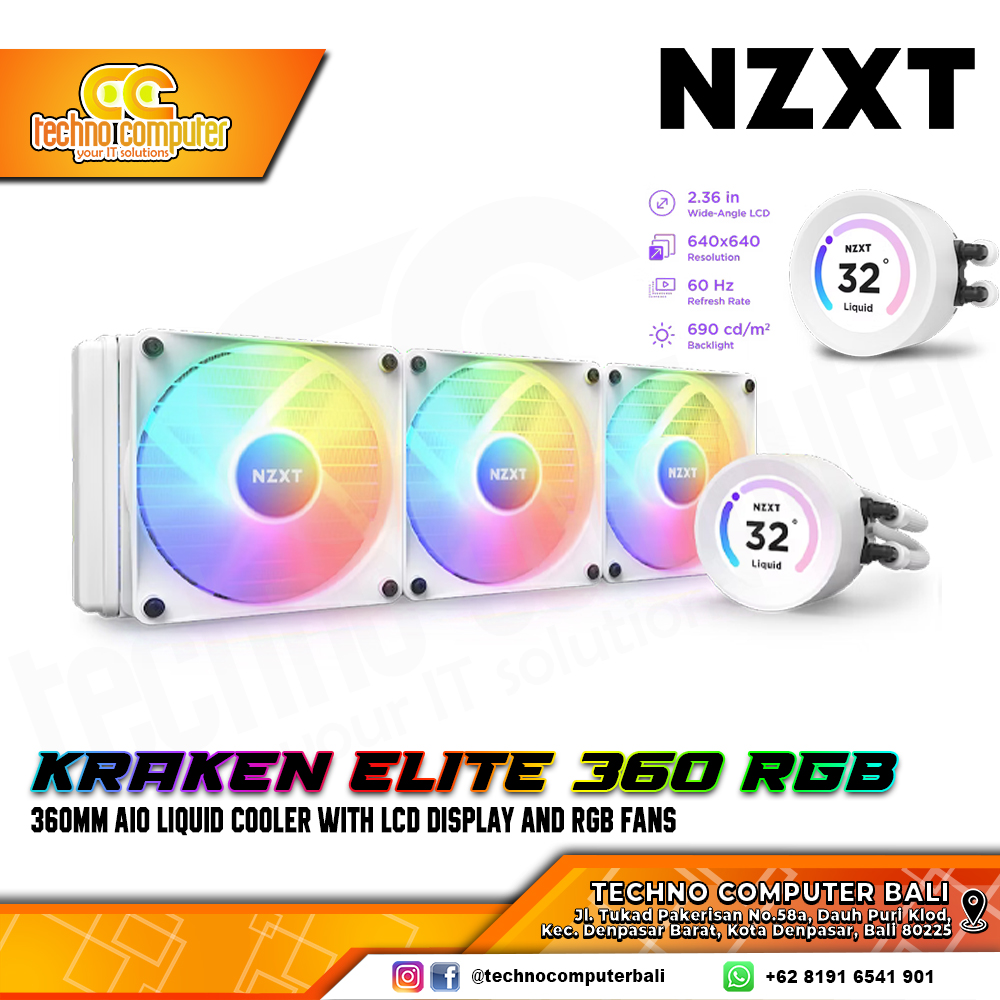 NZXT KRAKEN ELITE RGB White - CPU Cooler - 360mm AIO Liquid Cooler with LCD Display and RGB Fans