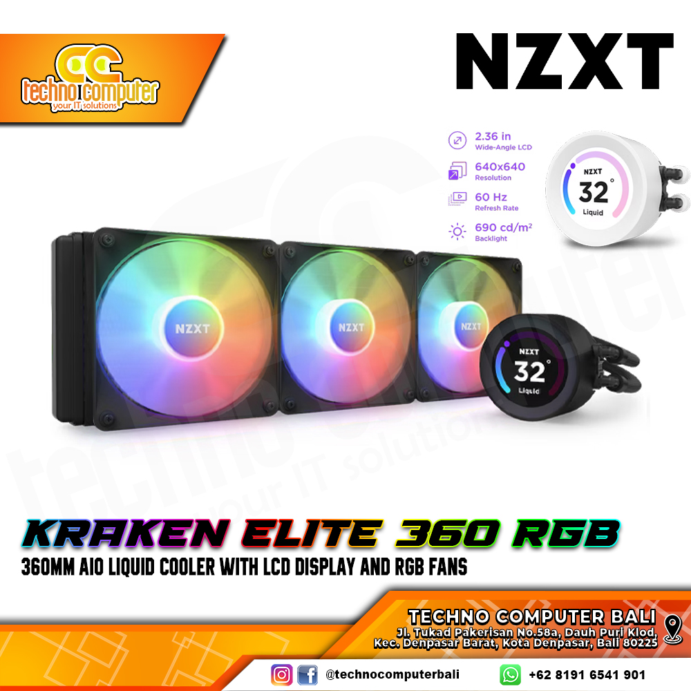 NZXT KRAKEN ELITE RGB Black - CPU Cooler - 360mm AIO Liquid Cooler with LCD Display and RGB Fans