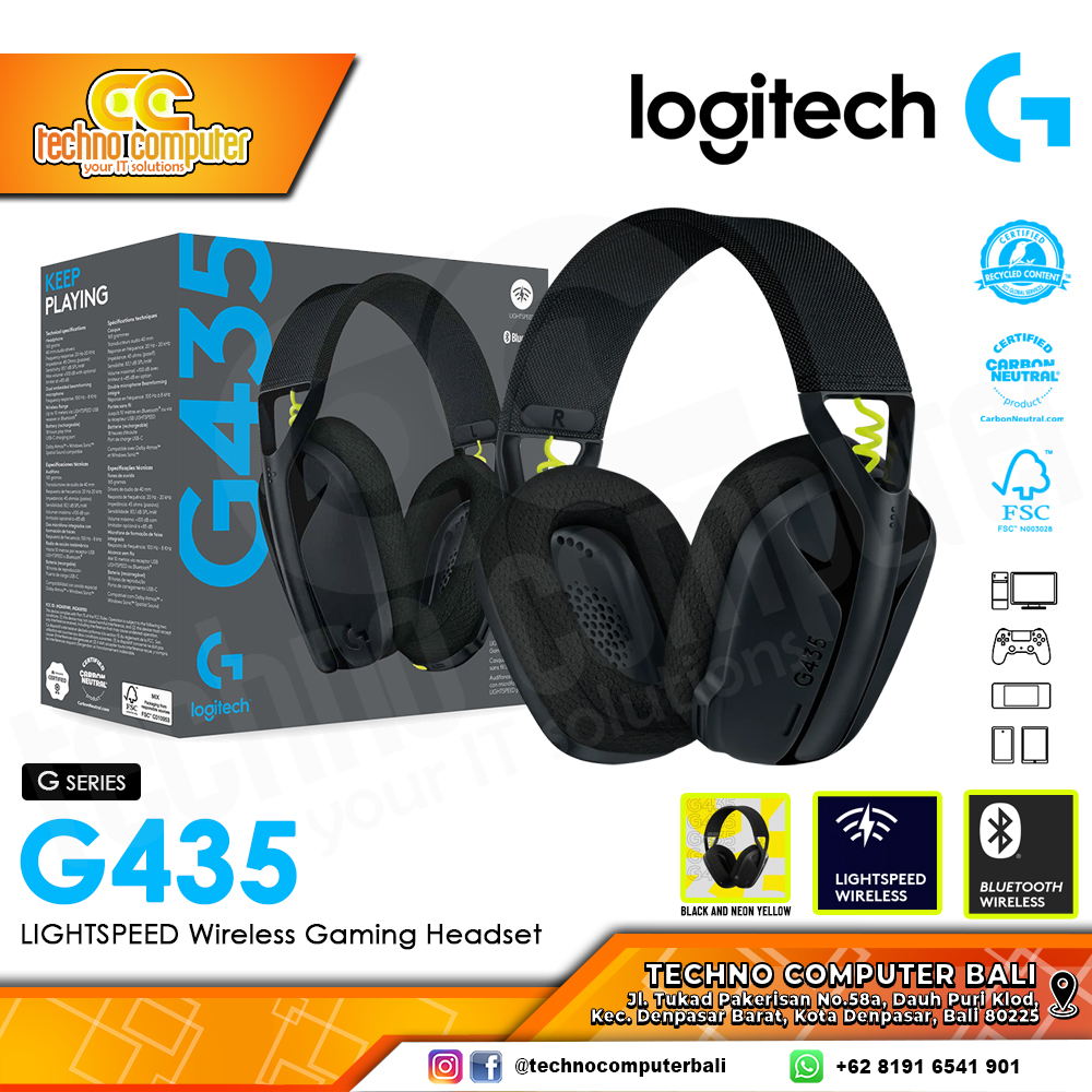 HEADSET LOGITECH G435 Wireless Black and Neon Yellow - Gaming Headset