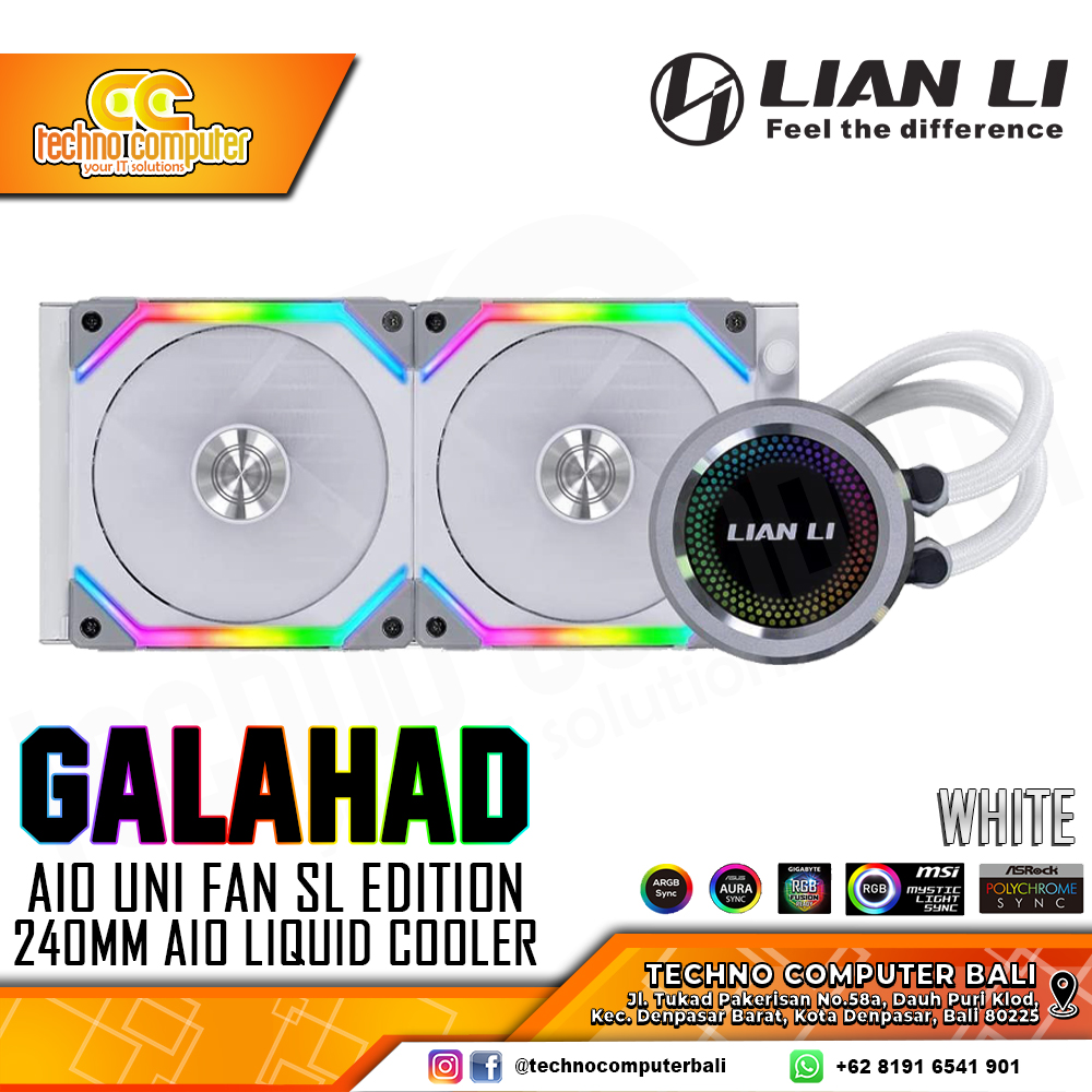 LIAN LI GALAHAD AIO UNI FAN SL Edition 240 ARGB White - CPU Cooler - 240mm AIO Liquid Cooler