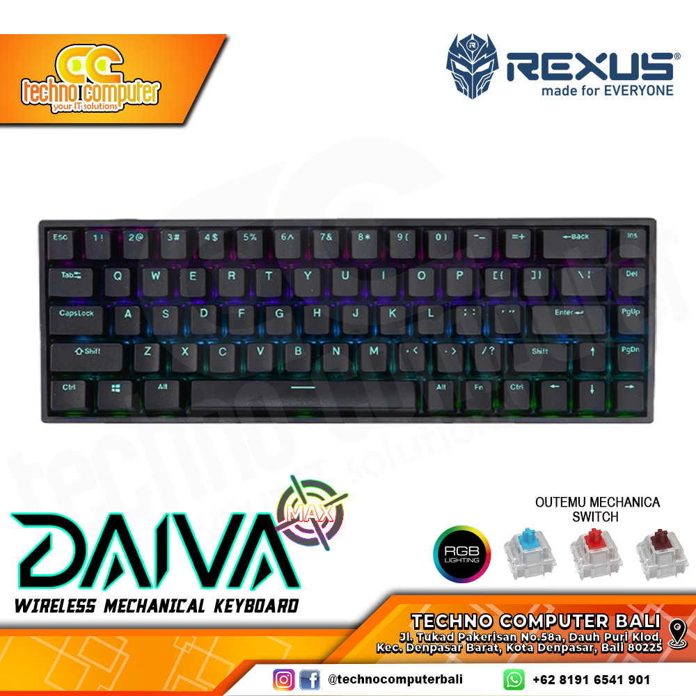 REXUS DAIVA D68SF-MAX Black - Mechanical Brown Switch - Gaming Keyboard Wireless