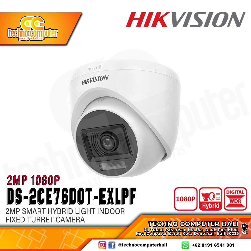 HIKVISION DS-2CE76D0T-EXLPF 2MP (2.8mm) INDOOR Smart Hybrid Light Fixed Turret Camera CCTV
