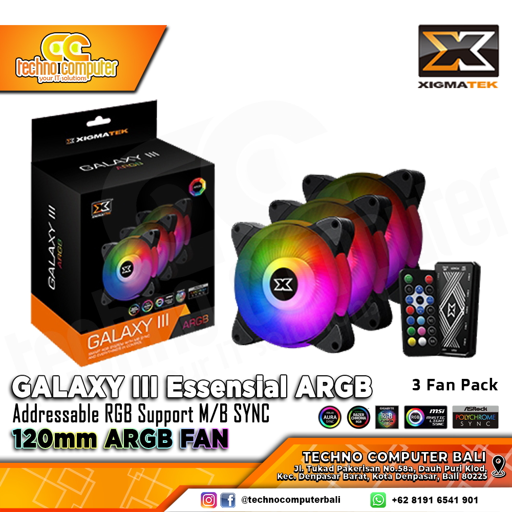 FAN CASING XIGMATEK GALAXY III Essential ARGB - 120mm ARGB Fan Triple Pack with Controller