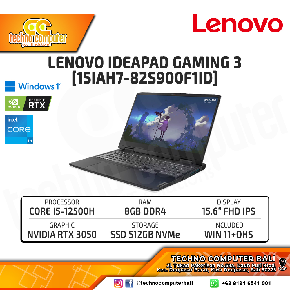 LENOVO IdeaPad Gaming 3 15IAH7 [82S900F1ID] Intel Core i5-12500H/RAM 8GB/SSD 512GB/RTX 3050/Win11