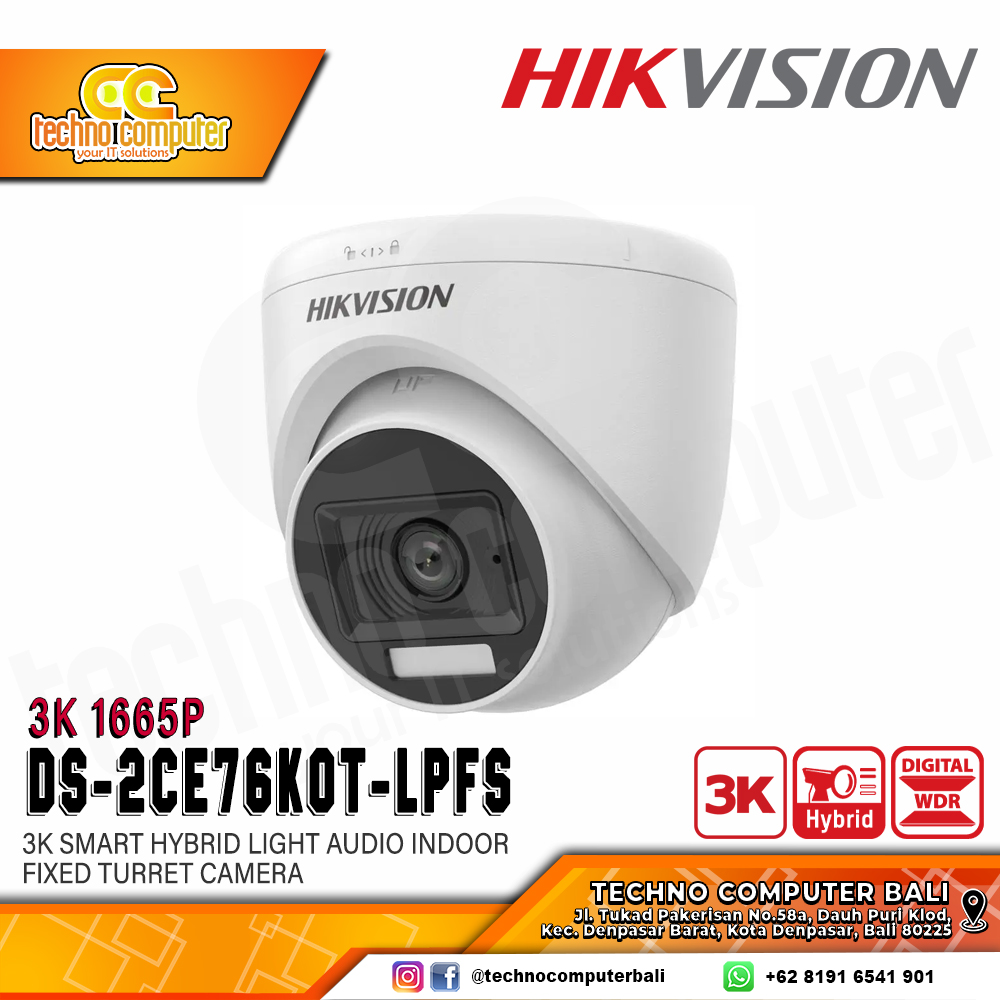 HIKVISION DS-2CE76K0T-LPFS 3K (2.8mm) Smart Hybrid Light Audio 1665P INDOOR Camera CCTV