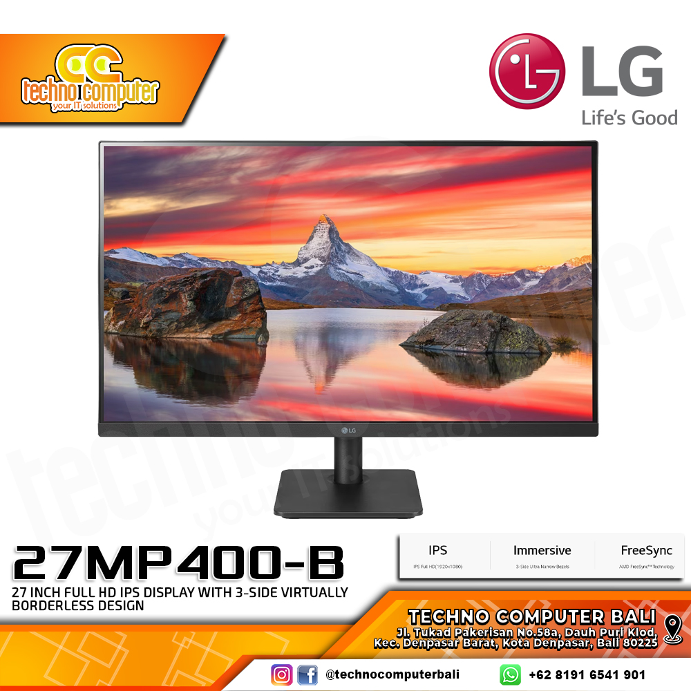 LG 27MP400-B LED Monitor - 27 inch, FHD (1920 x 1080), IPS, 75Hz, 5ms