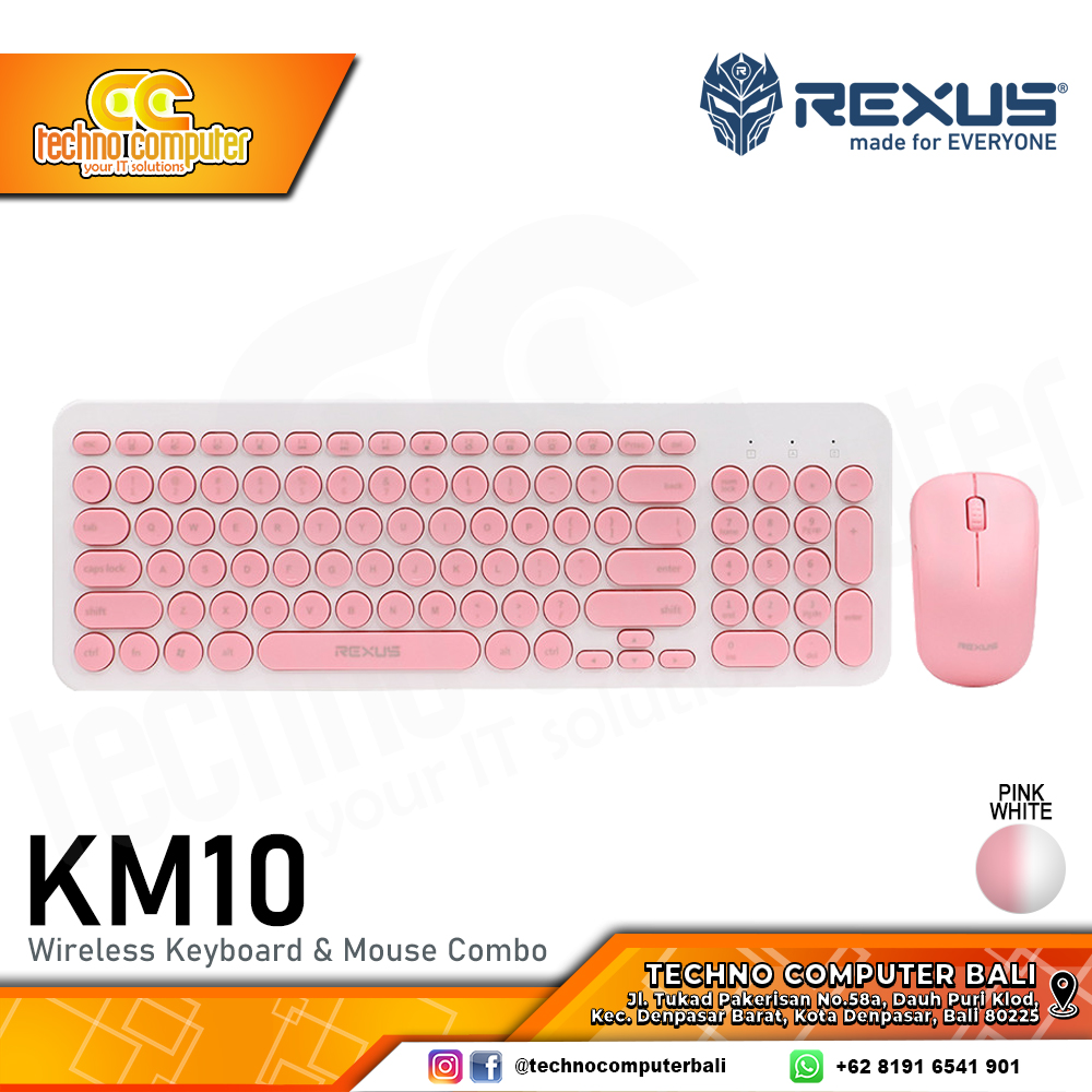 REXUS KM10 Combo Wireless Pink/White - Office Keyboard & Mouse Wireless