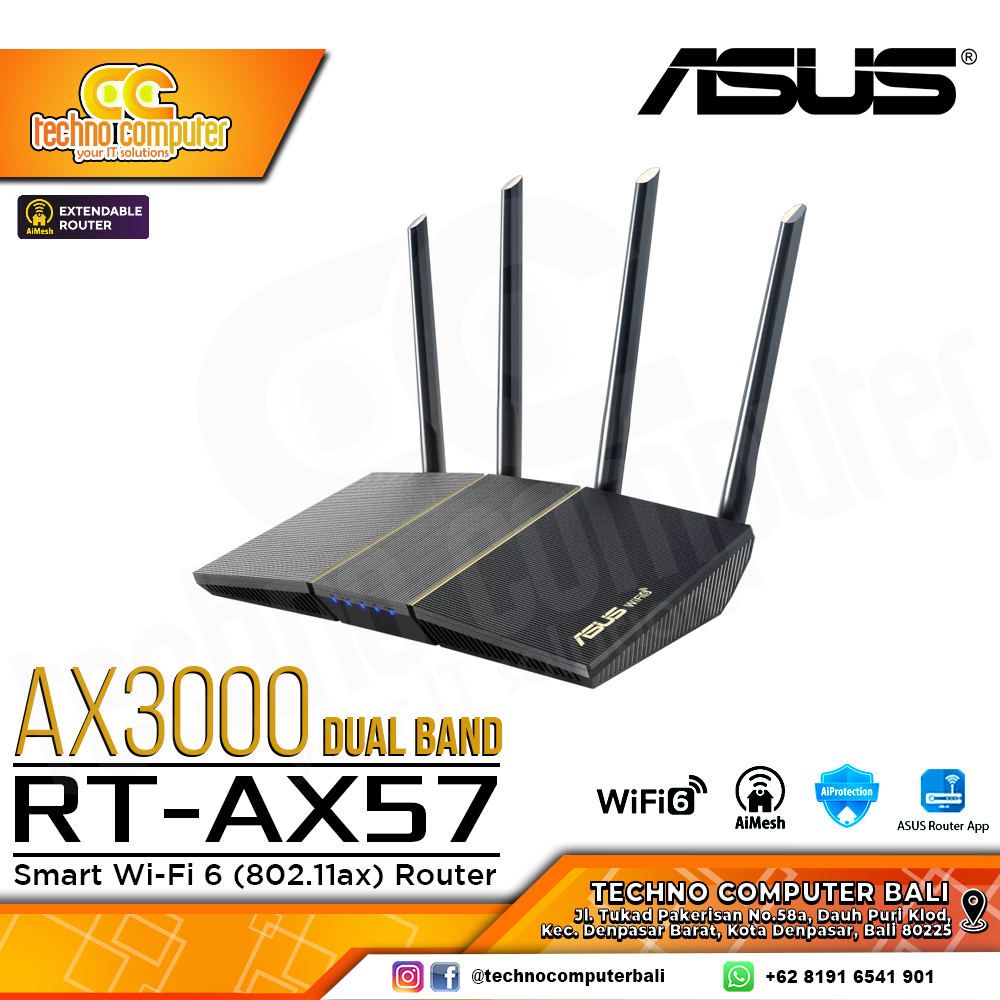ROUTER ASUS RT-AX57 AX3000 Dual Band WiFi 6 Extendable Wireless Router with AiMesh
