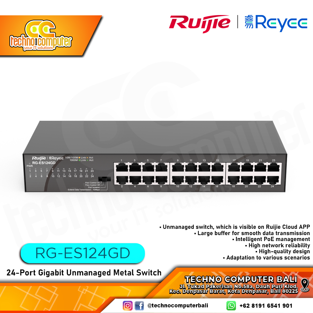 SWITCH HUB RUIJIE/REYEE RG-ES124GD 24-Port Gigabit Unmanaged Metal Switch