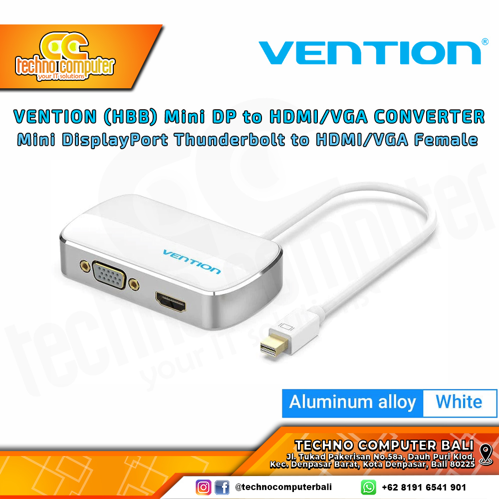 VENTION CONVERTER ADAPTER DISPLAY - Mini DisplayPort Thunderbolt to HDMI/VGA Female White - HBB 0.15
