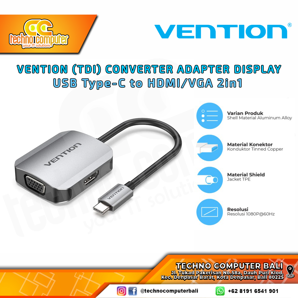 VENTION CONVERTER ADAPTER DISPLAY - USB Type-C to HDMI, VGA - TDI 0.15M