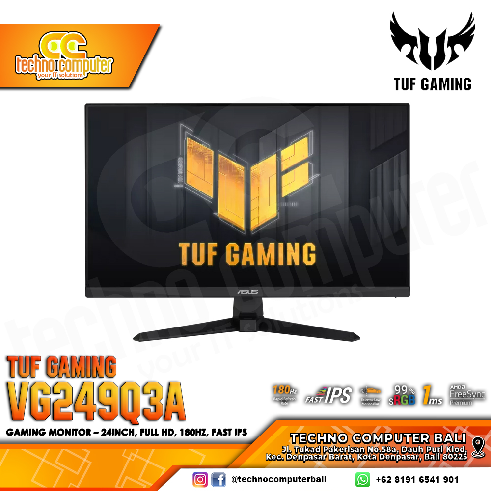 ASUS TUF GAMING VG249Q3A Gaming Monitor - 24 inch, FHD (1920 x 1080), Fast IPS, 180Hz, 1ms