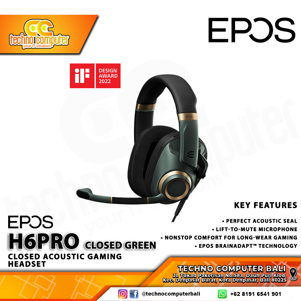 HEADSET EPOS H6PRO CLOSED Racing Green - Closed Acoustic Gaming Headset