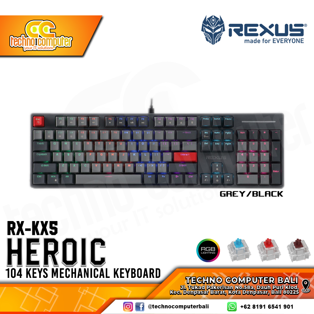 REXUS HEROIC KX5 Grey/Black - Mechanical Red Switch - Gaming Keyboard
