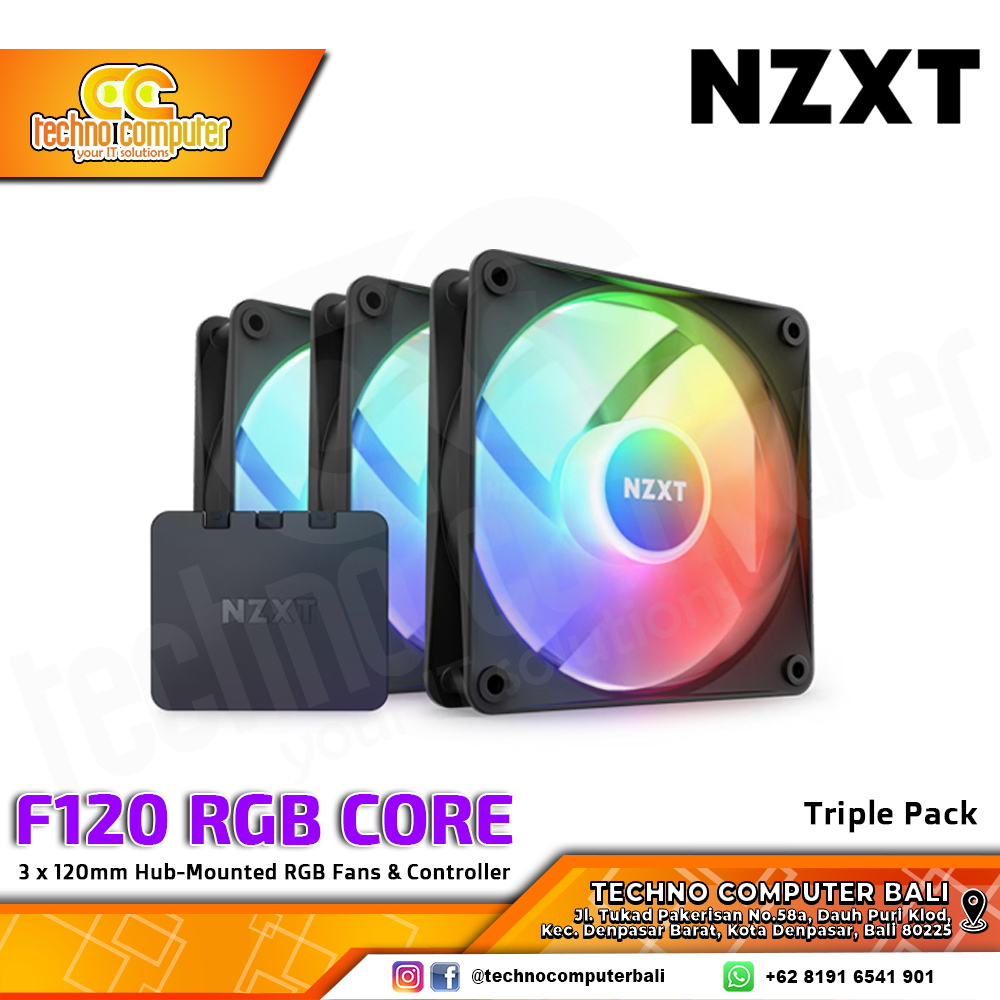 FAN CASING NZXT F120 RGB CORE BLACK - 120mm Triple Pack ARGB Fan with Controller
