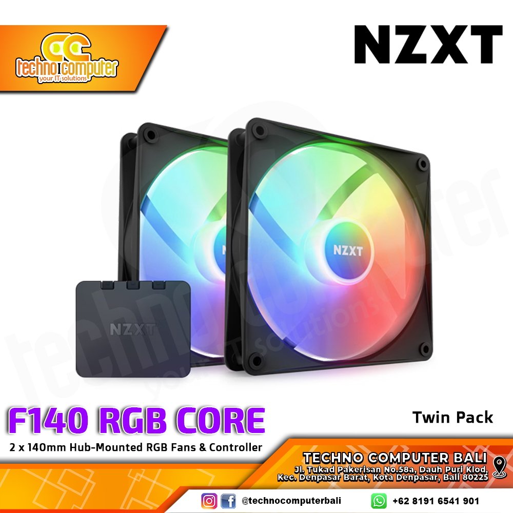 FAN CASING NZXT F140 RGB CORE BLACK - 140mm Twin Pack ARGB Fan with Controller