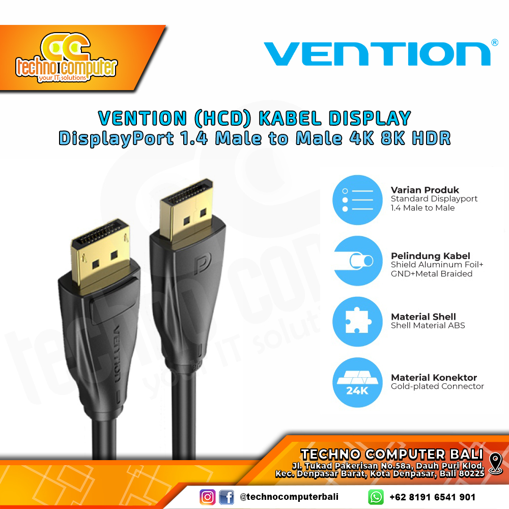 VENTION Kabel DisplayPort 1.4 Male to Male 4K 8K HDR - HCD 1M