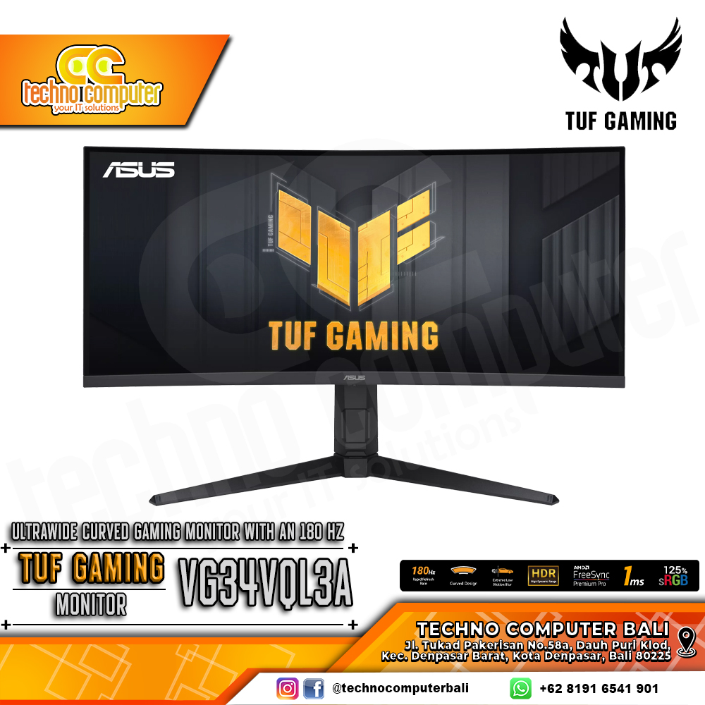 ASUS TUF GAMING VG34VQL3A Curved Gaming Monitor - 32 inch WQHD (2560 x 1440), VA, 180Hz, 1ms