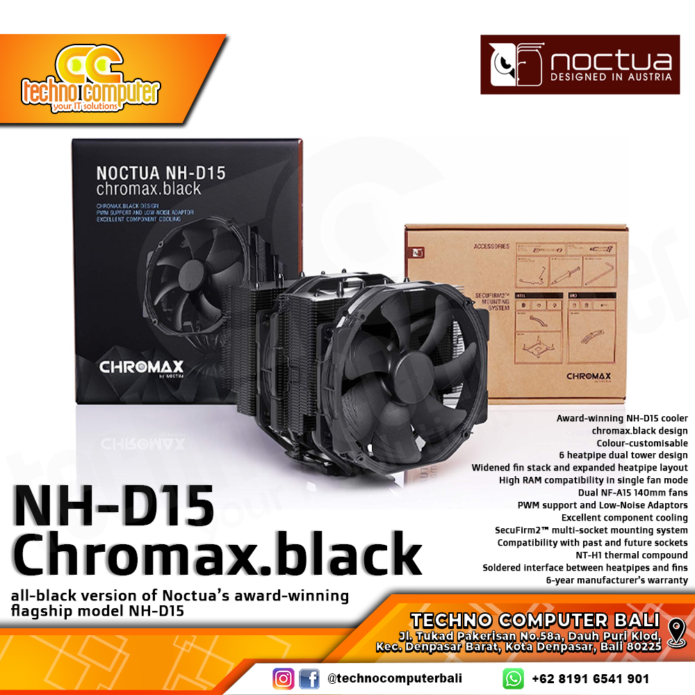 NOCTUA NH-D15 CHROMAX BLACK - CPU Cooler - 140mm Air Cooler