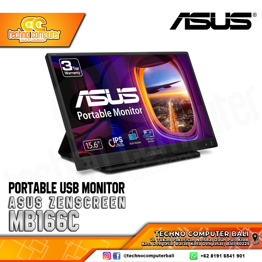 ASUS ZenScreen MB166C Portabel USB Monitor - 15,6 inch, FHD (1920 x 1080), IPS, 60Hz