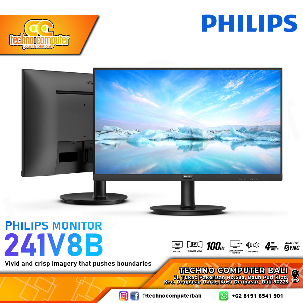 PHILIPS 241V8B/70 LED Monitor - 24 inch, FHD (1920 x 1080), IPS, 100Hz, 4ms