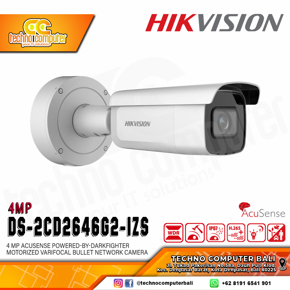 HIKVISION DS-2CD2646G2-IZS 4MP (2.8-12mm) OUTDOOR Motorized Varifocal Bullet Network Camera CCTV
