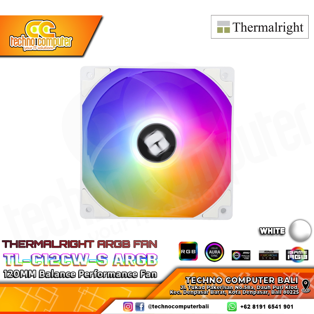 FAN CASING THERMALRIGHT TL-C12CW-S ARGB White - 120mm ARGB PWM Fan Single Pack (BULK PACKAGE)