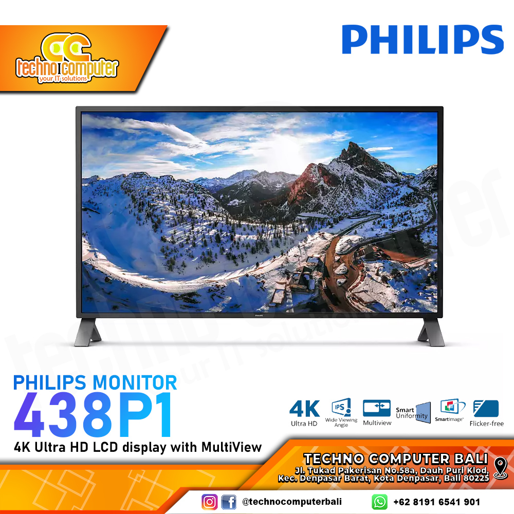 PHILIPS 438P1/70 LED Monitor - 43 inch, 4K UHD (3840 x 2160), IPS, 60Hz, 5ms