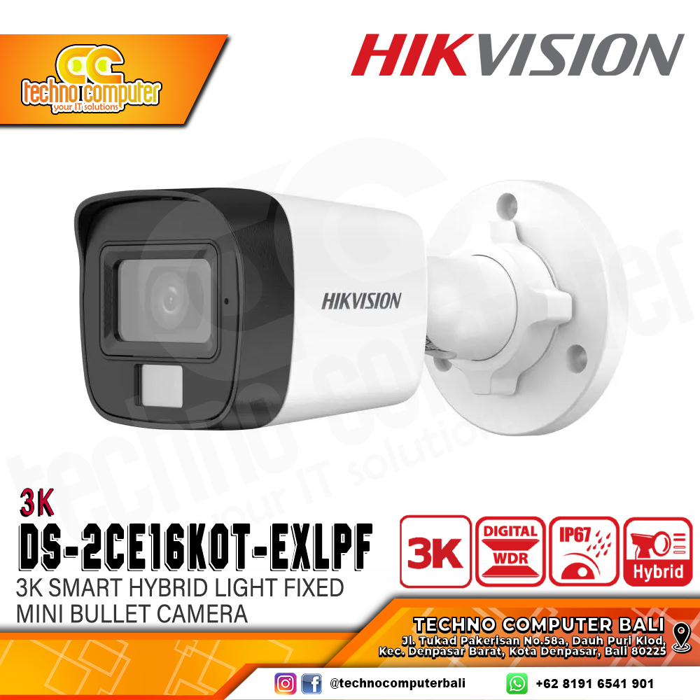 HIKVISION DS-2CE16K0T-EXLPF 3K (2.8mm) OUTDOOR Smart Hybrid Light Fixed Mini Bullet Camera CCTV