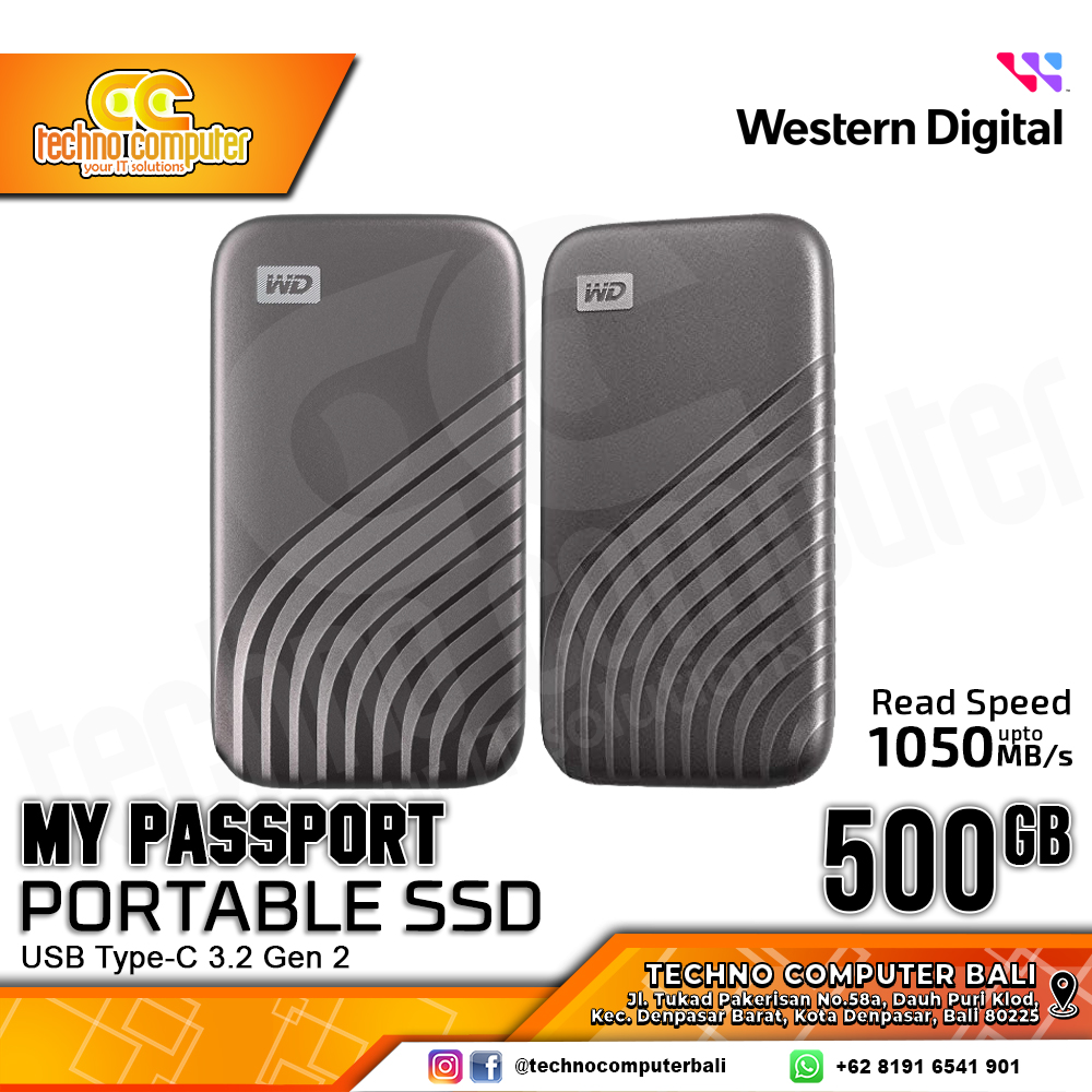 SSD EXTERNAL WD MY PASSPORT PORTABLE SSD USB Type-C 3.2 Gen 2 Grey - 500GB