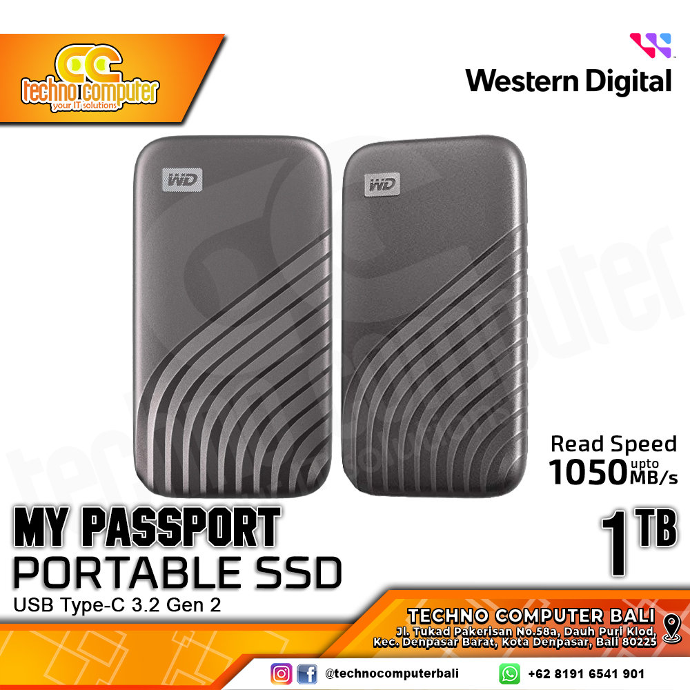 SSD EXTERNAL WD MY PASSPORT PORTABLE SSD USB Type-C 3.2 Gen 2 Grey - 1TB
