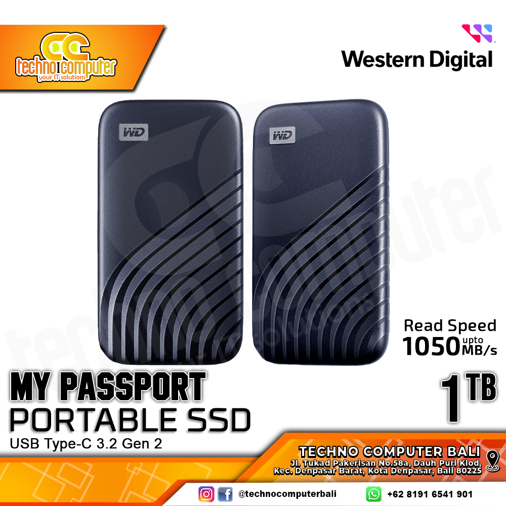 SSD EXTERNAL WD MY PASSPORT PORTABLE SSD USB Type-C 3.2 Gen 2 Blue - 1TB