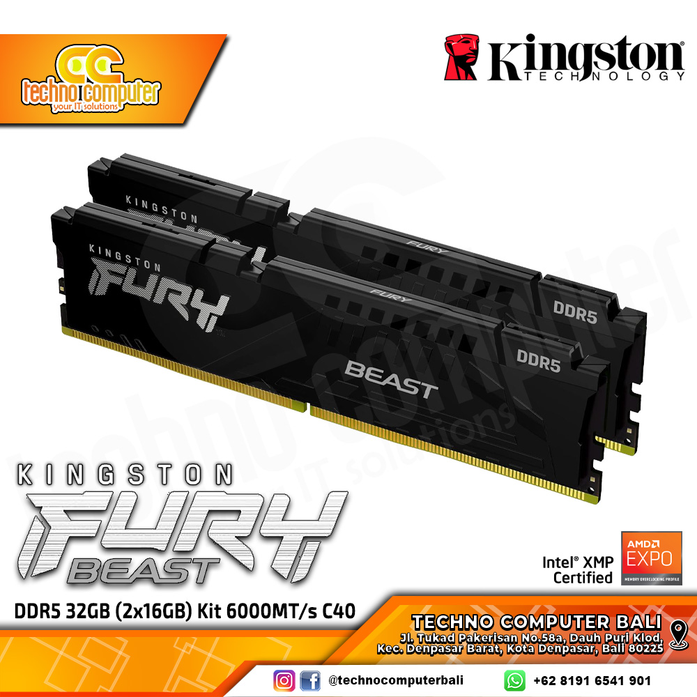 DDR5 KINGSTON FURY BEAST 32GB (2x16GB) Kit 6000Mhz CL40