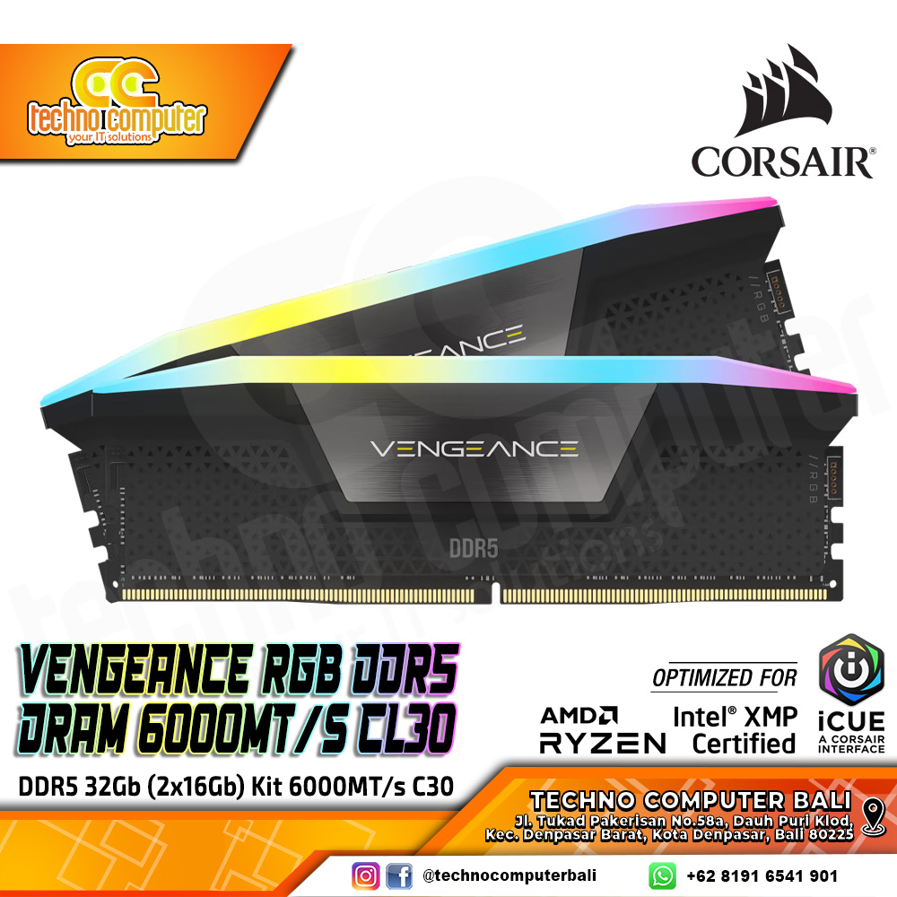 DDR5 CORSAIR VENGEANCE RGB 32GB (2x16GB) Kit 6000MHz C30 - BLACK