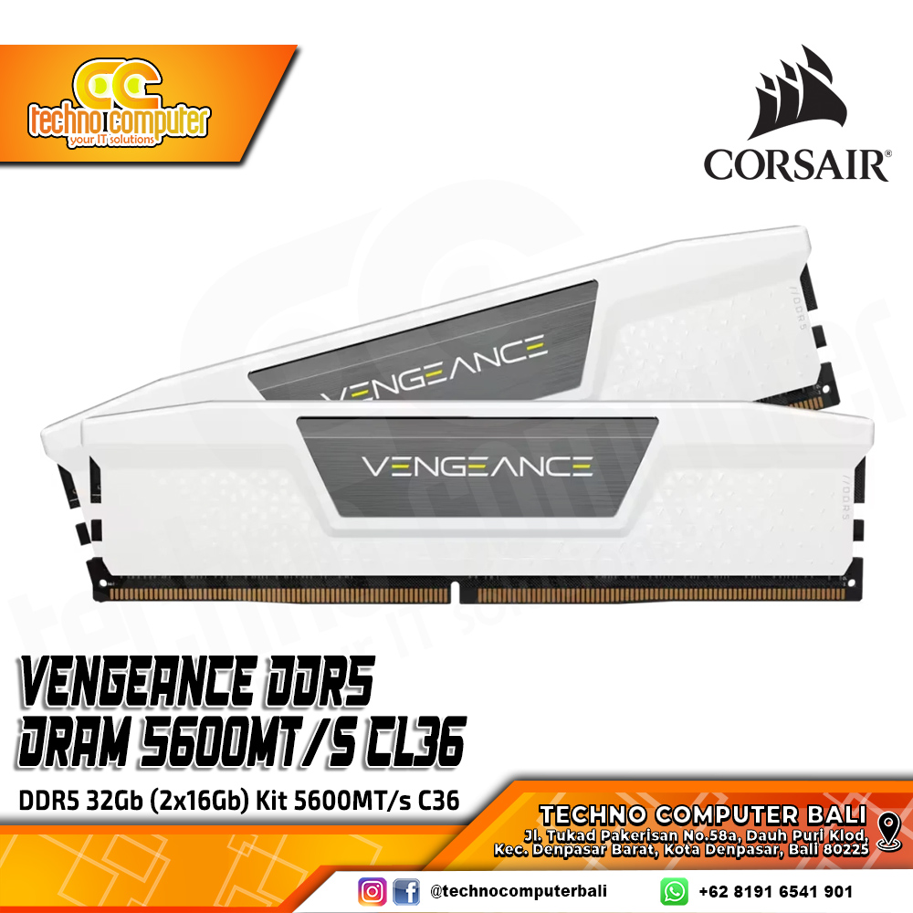 DDR5 CORSAIR VENGEANCE 32GB (2x16GB) Kit 5600MHz C36 - WHITE